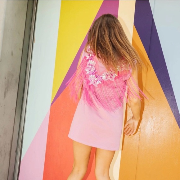 Queen of Sparkles Pink Hoodie Dress with Fringe - Picture 4 of 5